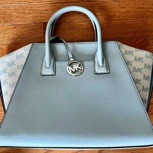 Michael Kors Avril Large Leather and Logo Jacquard Satchel
